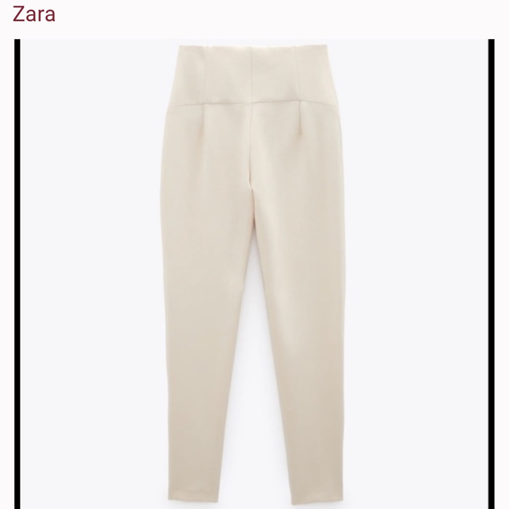Zara High Rise Cigarette Pants/Trousers Medium Cream/Ecru